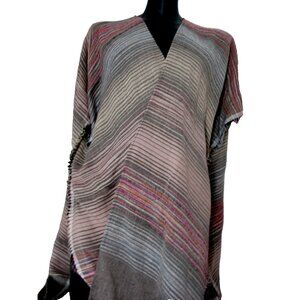 Cejon Poncho Frayed Hem Kimono Women's One Size Colorful Boho Yarn Duster